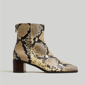 Madewell Leather Ankle Boots With Heel, Snakeskin Print Size 7.5 NWT